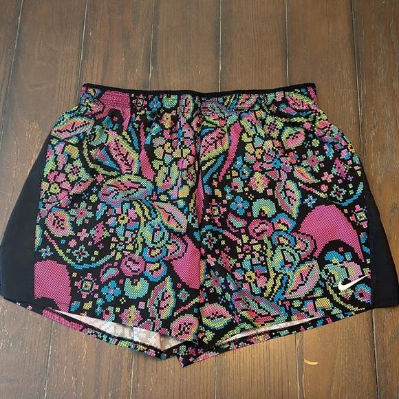 Nike Pants - NWOT Nike Dri-fit shorts.  1X  Black with multicolor floral pattern.